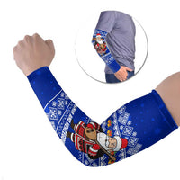Bosnia and Herzegovina Christmas Arm Sleeves with Santa Playing Traditional Instrument and Blue Snowflake Pattern - Wonder Print Shop