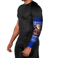 Bosnia and Herzegovina Christmas Arm Sleeves with Santa Playing Traditional Instrument and Blue Snowflake Pattern - Wonder Print Shop