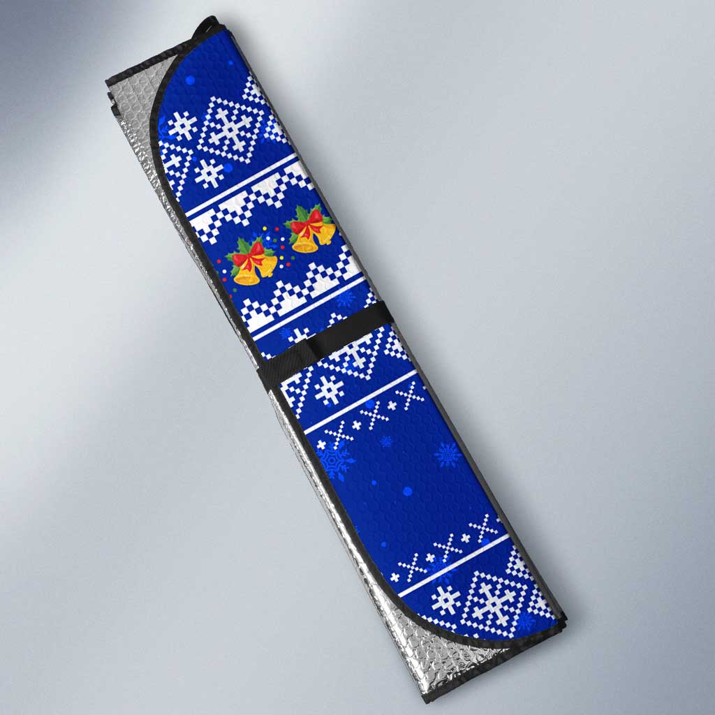 Bosnia and Herzegovina Christmas Auto Sun Shade with Santa Playing Traditional Instrument and Blue Snowflake Pattern - Wonder Print Shop