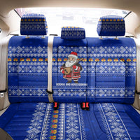 Bosnia and Herzegovina Christmas Back Car Seat Cover with Santa Playing Traditional Instrument and Blue Snowflake Pattern - Wonder Print Shop