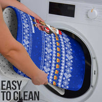 Bosnia and Herzegovina Christmas Bathroom Set with Santa Playing Traditional Instrument and Blue Snowflake Pattern - Wonder Print Shop