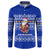 Bosnia and Herzegovina Christmas Button Sweatshirt with Santa Playing Traditional Instrument and Blue Snowflake Pattern - Wonder Print Shop