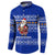 Bosnia and Herzegovina Christmas Button Sweatshirt with Santa Playing Traditional Instrument and Blue Snowflake Pattern - Wonder Print Shop