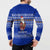 Bosnia and Herzegovina Christmas Button Sweatshirt with Santa Playing Traditional Instrument and Blue Snowflake Pattern - Wonder Print Shop