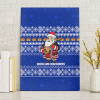 Bosnia and Herzegovina Christmas Canvas Wall Art with Santa Playing Traditional Instrument and Blue Snowflake Pattern - Wonder Print Shop