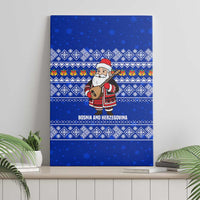 Bosnia and Herzegovina Christmas Canvas Wall Art with Santa Playing Traditional Instrument and Blue Snowflake Pattern - Wonder Print Shop