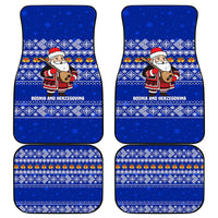 Bosnia and Herzegovina Christmas Car Mats with Santa Playing Traditional Instrument and Blue Snowflake Pattern - Wonder Print Shop