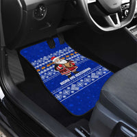 Bosnia and Herzegovina Christmas Car Mats with Santa Playing Traditional Instrument and Blue Snowflake Pattern - Wonder Print Shop