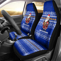 Bosnia and Herzegovina Christmas Car Seat Cover with Santa Playing Traditional Instrument and Blue Snowflake Pattern - Wonder Print Shop