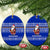 Bosnia and Herzegovina Christmas Ceramic Ornament with Santa Playing Traditional Instrument and Blue Snowflake Pattern - Wonder Print Shop