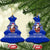 Bosnia and Herzegovina Christmas Ceramic Ornament with Santa Playing Traditional Instrument and Blue Snowflake Pattern - Wonder Print Shop
