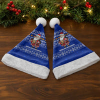 Bosnia and Herzegovina Christmas Santa Hat with Santa Playing Traditional Instrument and Blue Snowflake Pattern - Wonder Print Shop