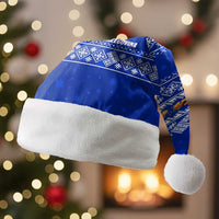 Bosnia and Herzegovina Christmas Santa Hat with Santa Playing Traditional Instrument and Blue Snowflake Pattern - Wonder Print Shop