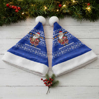 Bosnia and Herzegovina Christmas Santa Hat with Santa Playing Traditional Instrument and Blue Snowflake Pattern - Wonder Print Shop