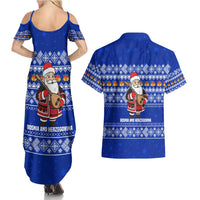 Bosnia and Herzegovina Christmas Couples Matching Summer Maxi Dress and Hawaiian Shirt with Santa Playing Traditional Instrument and Blue Snowflake Pattern - Wonder Print Shop