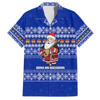 Bosnia and Herzegovina Christmas Family Matching Long Sleeve Bodycon Dress and Hawaiian Shirt with Santa Playing Traditional Instrument and Blue Snowflake Pattern - Wonder Print Shop