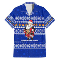 Bosnia and Herzegovina Christmas Family Matching Mermaid Dress and Hawaiian Shirt with Santa Playing Traditional Instrument and Blue Snowflake Pattern - Wonder Print Shop
