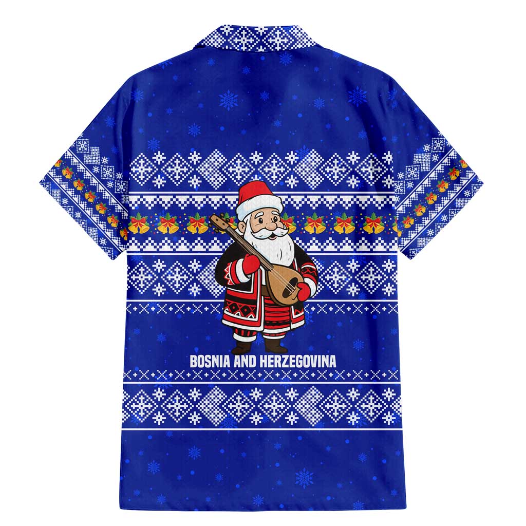 Bosnia and Herzegovina Christmas Family Matching Mermaid Dress and Hawaiian Shirt with Santa Playing Traditional Instrument and Blue Snowflake Pattern - Wonder Print Shop