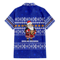 Bosnia and Herzegovina Christmas Family Matching Mermaid Dress and Hawaiian Shirt with Santa Playing Traditional Instrument and Blue Snowflake Pattern - Wonder Print Shop