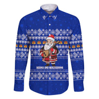 Bosnia and Herzegovina Christmas Family Matching Puletasi and Hawaiian Shirt with Santa Playing Traditional Instrument and Blue Snowflake Pattern - Wonder Print Shop