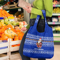 Bosnia and Herzegovina Christmas Grocery Bag with Santa Playing Traditional Instrument and Blue Snowflake Pattern - Wonder Print Shop