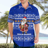Bosnia and Herzegovina Christmas Hawaiian Shirt with Santa Playing Traditional Instrument and Blue Snowflake Pattern - Wonder Print Shop