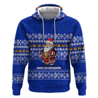Bosnia and Herzegovina Christmas Hoodie with Santa Playing Traditional Instrument and Blue Snowflake Pattern - Wonder Print Shop