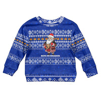Bosnia and Herzegovina Christmas Kid Ugly Christmas Sweater with Santa Playing Traditional Instrument and Blue Snowflake Pattern - Wonder Print Shop