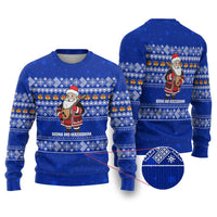 Bosnia and Herzegovina Christmas Ugly Christmas Sweater with Santa Playing Traditional Instrument and Blue Snowflake Pattern - Wonder Print Shop