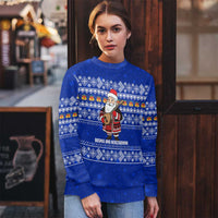 Bosnia and Herzegovina Christmas Ugly Christmas Sweater with Santa Playing Traditional Instrument and Blue Snowflake Pattern - Wonder Print Shop