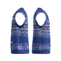 Bosnia and Herzegovina Christmas Knitted V-Neck Vest with Santa Playing Traditional Instrument and Blue Snowflake Pattern - Wonder Print Shop