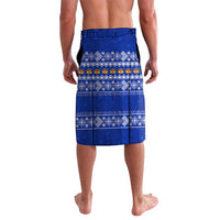 Bosnia and Herzegovina Christmas Lavalava with Santa Playing Traditional Instrument and Blue Snowflake Pattern - Wonder Print Shop