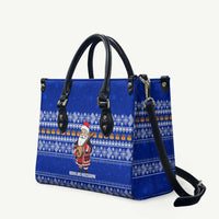 Bosnia and Herzegovina Christmas Leather Bag with Santa Playing Traditional Instrument and Blue Snowflake Pattern - Wonder Print Shop