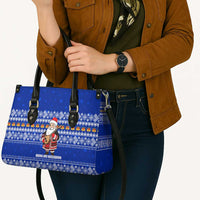 Bosnia and Herzegovina Christmas Leather Bag with Santa Playing Traditional Instrument and Blue Snowflake Pattern - Wonder Print Shop
