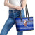 Bosnia and Herzegovina Christmas Leather Tote Bag with Santa Playing Traditional Instrument and Blue Snowflake Pattern - Wonder Print Shop