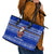 Bosnia and Herzegovina Christmas Leather Tote Bag with Santa Playing Traditional Instrument and Blue Snowflake Pattern - Wonder Print Shop