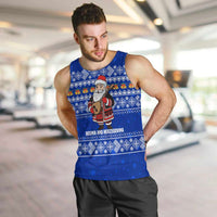 Bosnia and Herzegovina Christmas Men Tank Top with Santa Playing Traditional Instrument and Blue Snowflake Pattern - Wonder Print Shop