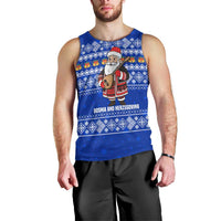Bosnia and Herzegovina Christmas Men Tank Top with Santa Playing Traditional Instrument and Blue Snowflake Pattern - Wonder Print Shop