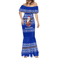 Bosnia and Herzegovina Christmas Mermaid Dress with Santa Playing Traditional Instrument and Blue Snowflake Pattern - Wonder Print Shop