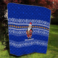 Bosnia and Herzegovina Christmas Quilt with Santa Playing Traditional Instrument and Blue Snowflake Pattern - Wonder Print Shop