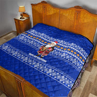 Bosnia and Herzegovina Christmas Quilt with Santa Playing Traditional Instrument and Blue Snowflake Pattern - Wonder Print Shop