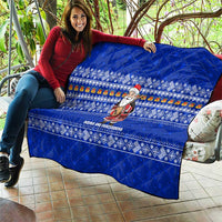 Bosnia and Herzegovina Christmas Quilt with Santa Playing Traditional Instrument and Blue Snowflake Pattern - Wonder Print Shop