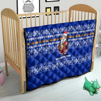 Bosnia and Herzegovina Christmas Quilt with Santa Playing Traditional Instrument and Blue Snowflake Pattern - Wonder Print Shop