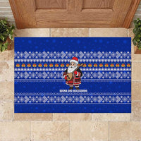Bosnia and Herzegovina Christmas Rubber Doormat with Santa Playing Traditional Instrument and Blue Snowflake Pattern - Wonder Print Shop