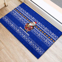 Bosnia and Herzegovina Christmas Rubber Doormat with Santa Playing Traditional Instrument and Blue Snowflake Pattern - Wonder Print Shop