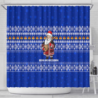 Bosnia and Herzegovina Christmas Shower Curtain with Santa Playing Traditional Instrument and Blue Snowflake Pattern - Wonder Print Shop