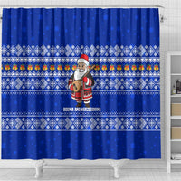 Bosnia and Herzegovina Christmas Shower Curtain with Santa Playing Traditional Instrument and Blue Snowflake Pattern - Wonder Print Shop