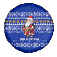 Bosnia and Herzegovina Christmas Spare Tire Cover with Santa Playing Traditional Instrument and Blue Snowflake Pattern - Wonder Print Shop