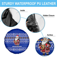 Bosnia and Herzegovina Christmas Spare Tire Cover with Santa Playing Traditional Instrument and Blue Snowflake Pattern - Wonder Print Shop