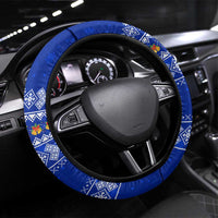 Bosnia and Herzegovina Christmas Steering Wheel Cover with Santa Playing Traditional Instrument and Blue Snowflake Pattern - Wonder Print Shop